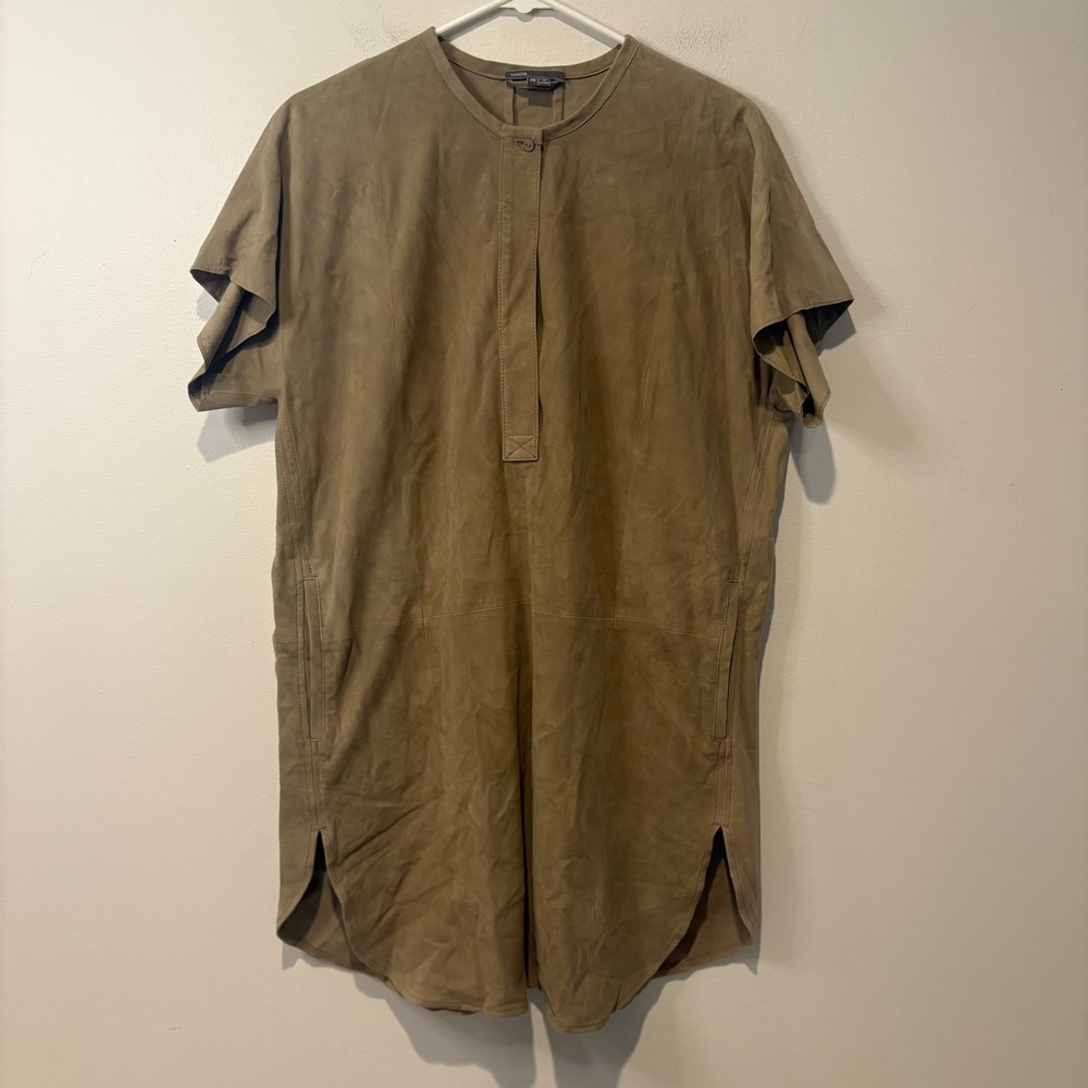 Vince Dress XS Tan 100% Leather Suede Shift Mini‎ Dress Casual Career Work